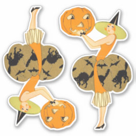 Vintage Hexenkunst-Deco-Hexe und KürbisHalloween Aufkleber
