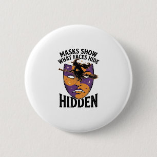Vintage-Hexenmaske-Halloween-Gesichts-Illusionskun Button