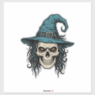 Vintage-Hexenschädel-Halloween-Vektor-Shirt-Design Aufkleber