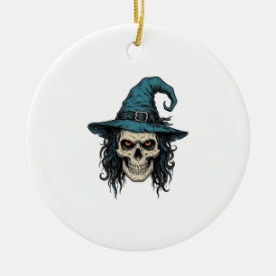 Vintage-Hexenschädel-Halloween-Vektor-Shirt-Design Keramik Ornament