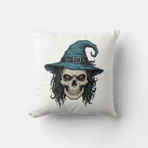 Vintage-Hexenschädel-Halloween-Vektor-Shirt-Design Kissen