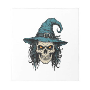 Vintage-Hexenschädel-Halloween-Vektor-Shirt-Design Notizblock