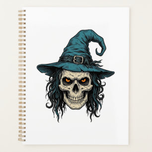 Vintage-Hexenschädel-Halloween-Vektor-Shirt-Design Planer