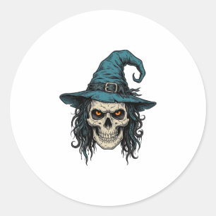 Vintage-Hexenschädel-Halloween-Vektor-Shirt-Design Runder Aufkleber
