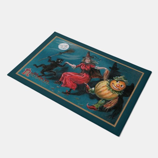 Vintage Hexentanz mit Schwarzer Katze Fußmatte (Schrägansicht)