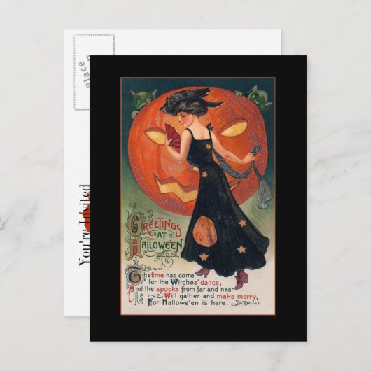 Vintage Hexenverglasung mit blutigem Text Einladungspostkarte (Vorne/Hinten)