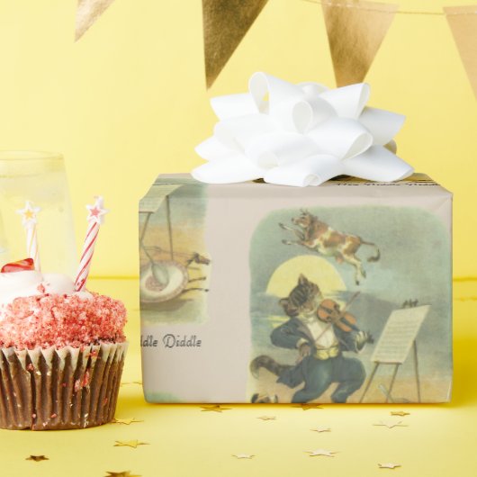 Vintage Hey Diddle Diddle Kinderreim restauriert Geschenkpapier (Geburtstagsparty)