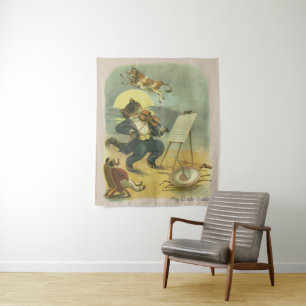 Vintage Hey Diddle Diddle Kinderreim restauriert Wandteppich