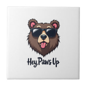 Vintage Hey Paws Up Bär mit Sonnenbrille Lustiger Fliese