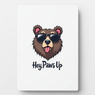 Vintage Hey Paws Up Bär mit Sonnenbrille Lustiger  Fotoplatte