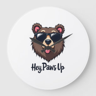 Vintage Hey Paws Up Bär mit Sonnenbrille Lustiger Große Wanduhr