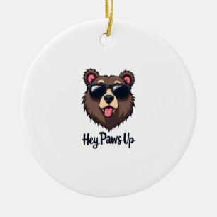 Vintage Hey Paws Up Bär mit Sonnenbrille Lustiger  Keramik Ornament