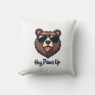 Vintage Hey Paws Up Bär mit Sonnenbrille Lustiger  Kissen