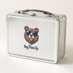 Vintage Hey Paws Up Bär mit Sonnenbrille Lustiger  Metall Brotdose