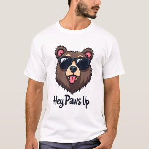 Vintage Hey Paws Up Bär mit Sonnenbrille Lustiger  T-Shirt