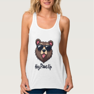 Vintage Hey Paws Up Bär mit Sonnenbrille Lustiger Tank Top