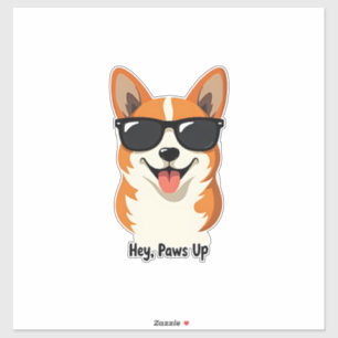 Vintage Hey, Paws Up Corgi mit Sonnenbrille Süßer  Aufkleber