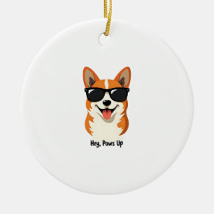 Vintage Hey, Paws Up Corgi mit Sonnenbrille Süßer  Keramik Ornament