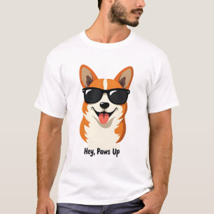 Vintage Hey, Paws Up Corgi mit Sonnenbrille Süßer  T-Shirt