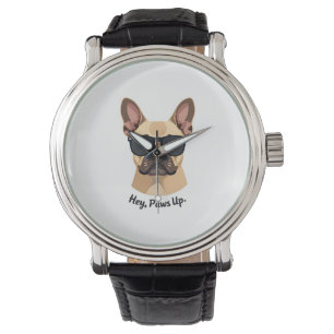 Vintage Hey, Paws Up Französische Bulldogge Sonnen Armbanduhr