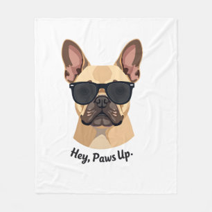 Vintage Hey, Paws Up Französische Bulldogge Sonnen Fleecedecke