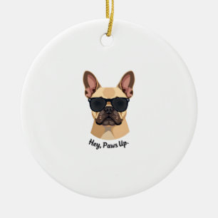 Vintage Hey, Paws Up Französische Bulldogge Sonnen Keramik Ornament