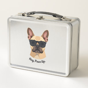 Vintage Hey, Paws Up Französische Bulldogge Sonnen Metall Brotdose
