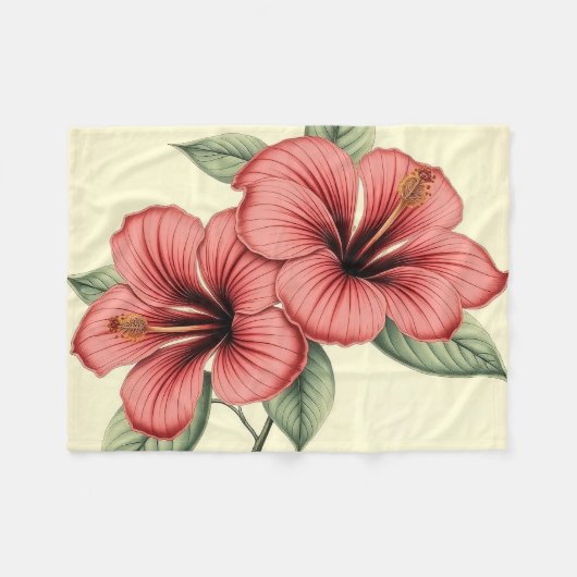 Vintage Hibiscus on Weathered Paper Fleecedecke (Vorderseite (Horizontal))