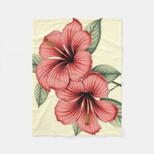 Vintage Hibiscus on Weathered Paper Fleecedecke (Vorderseite)