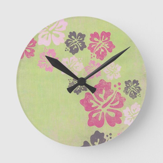 Vintage Hibiscus Runde Wanduhr (Vorderseite)