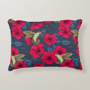 Vintage Hibiskus Botanik und Kolibri Dekokissen