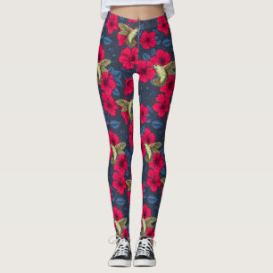 Vintage Hibiskus Botanik und Kolibri Leggings