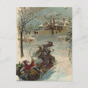Vintage Hier kommt der Weihnachtsmann Feiertagspostkarte