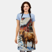 Vintage Highland Cow at Snowy Christmas Barn Schürze (Getragen)