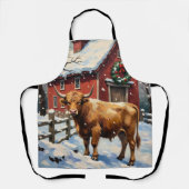 Vintage Highland Cow at Snowy Christmas Barn Schürze (Vorderseite)