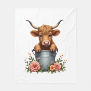 Vintage Highland Cow Blumenmarkt-Design mit Blumen Fleecedecke