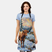 Vintage Highland Cow in Snowy Christmas Meadow Schürze (Getragen)