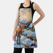 Vintage Highland Cow in Snowy Christmas Meadow Schürze (InSitu)