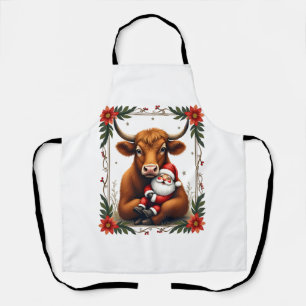 Vintage Highland Cow Santa Umarmung Weihnachten Ru Schürze