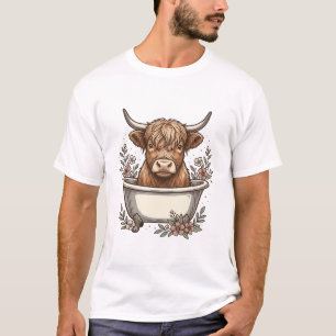 Vintage Highland-Kuh-Badewanne-Blumen-Vektor-Desig T-Shirt