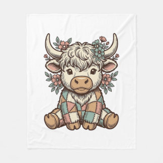 Vintage Highland Kuh Blumen Patchwork Hemd_1 Fleecedecke