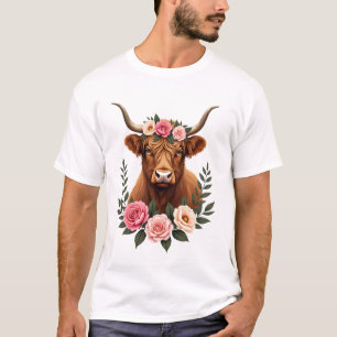 Vintage Highland-Kuh Blumenkrone Boho Bauernhaus A T-Shirt