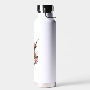 Vintage Highland-Kuh-Blumenkrone-Boho-Bauernhaus A Trinkflasche