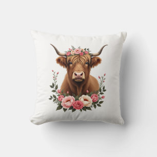 Vintage Highland-Kuh Blumenkrone Boho Farmhaus A Kissen