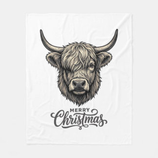 Vintage Highland Kuh Frohe Weihnachten Shirt_1 Fleecedecke