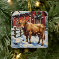 Vintage Highland-Rind am schneebedeckten Weihnacht