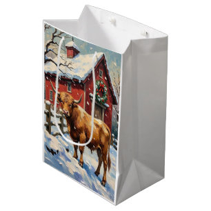 Vintage Highland-Rind am schneebedeckten Weihnacht Mittlere Geschenktüte