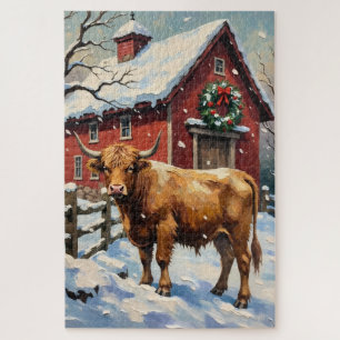 Vintage Highland-Rind am schneebedeckten Weihnacht Puzzle