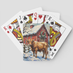 Vintage Highland-Rind bei schneebedeckter Weihnach Spielkarten