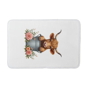 Vintage Highland-Rind-Blumenmarkt-Design mit Blume Badematte